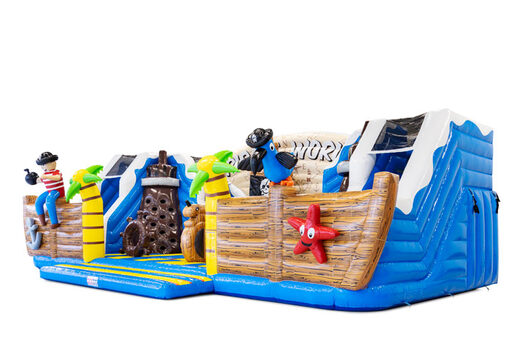 Zijkant Slideworld piraat met zeedieren en papagaai