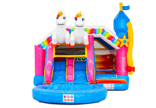 Slide combo Dubbelslide springkussen met twee glijbanen in unicorn thema