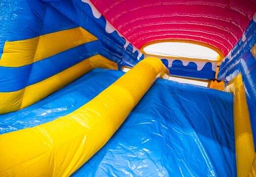 Glijbaan blauw geel roze van springkussen Multiplay dubbelslide kopen bij JB
