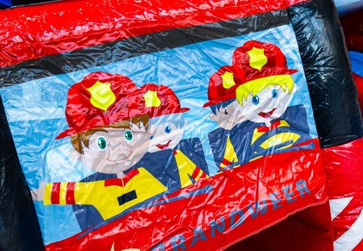 Springkussen thema brandweer met illustratie van brandweermannen in busje online bestellen